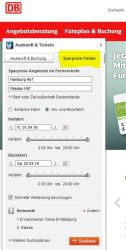 Форма поиска дешевых билетов на поезд на странице Немецкой железной